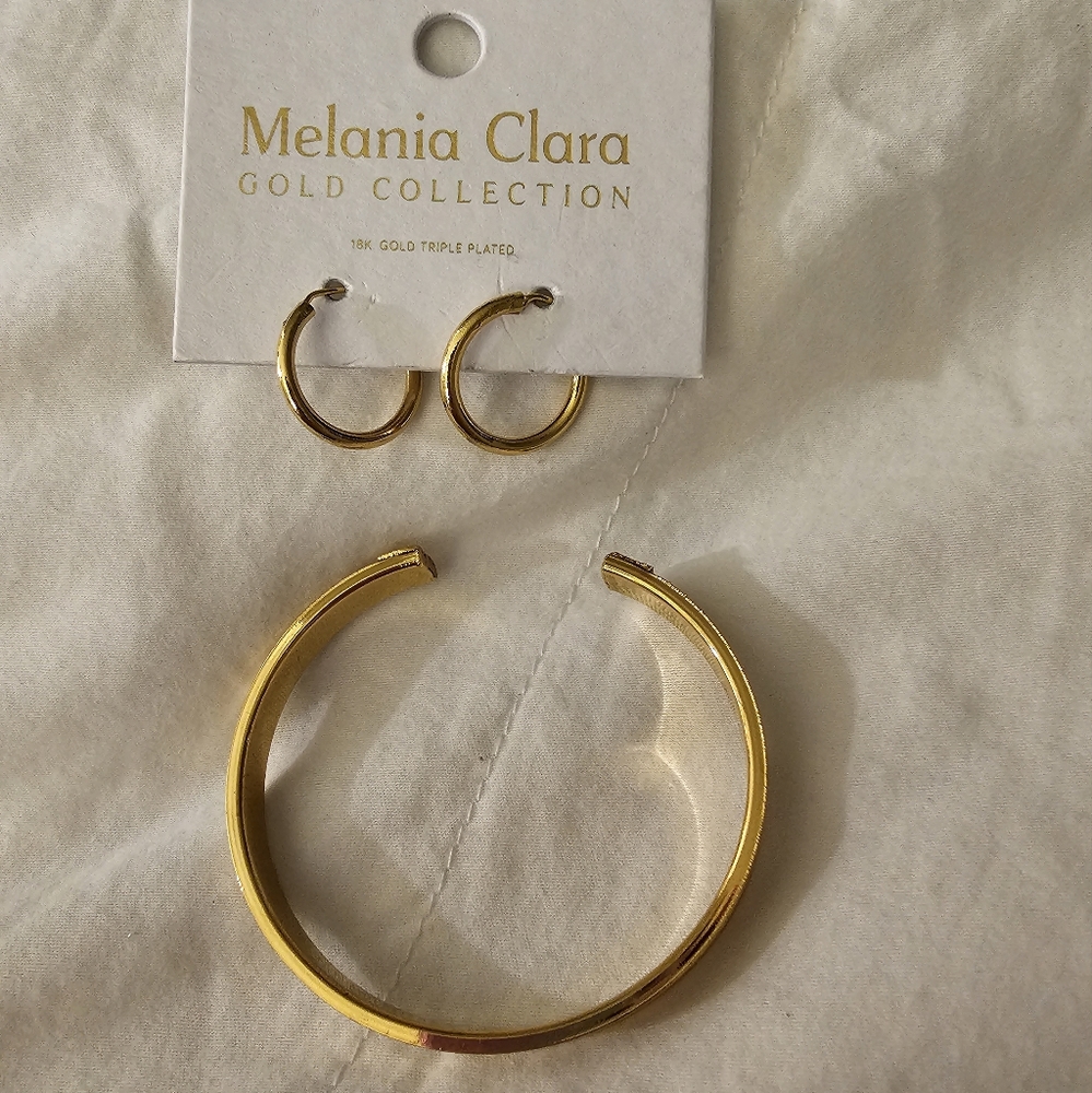 Melania Clara bracelet and earrings 18k gold triple plated